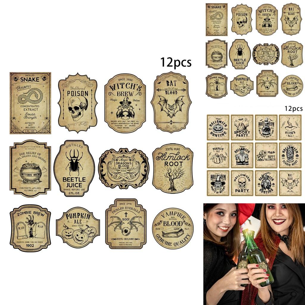 Halloween Vintage Wine Bottle Labels With Removable Stickers For Party Decor And Event Setup