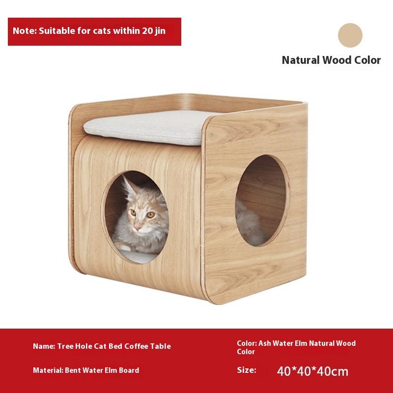 

Solid Wood Cat Bed Side Table Washable Pet Furniture Multi Functional Storage Ottoman Eco Friendly for Cats and Dogs