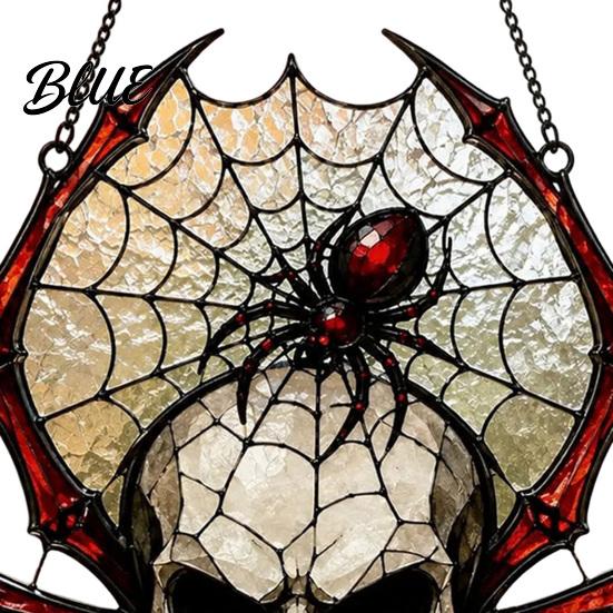 Indoor Porch Hanging Decor Halloween Wind Chime Skull Spider Suncatcher Double Side Printed Acrylic Window Dark Aesthetic Room Accents Ornament,