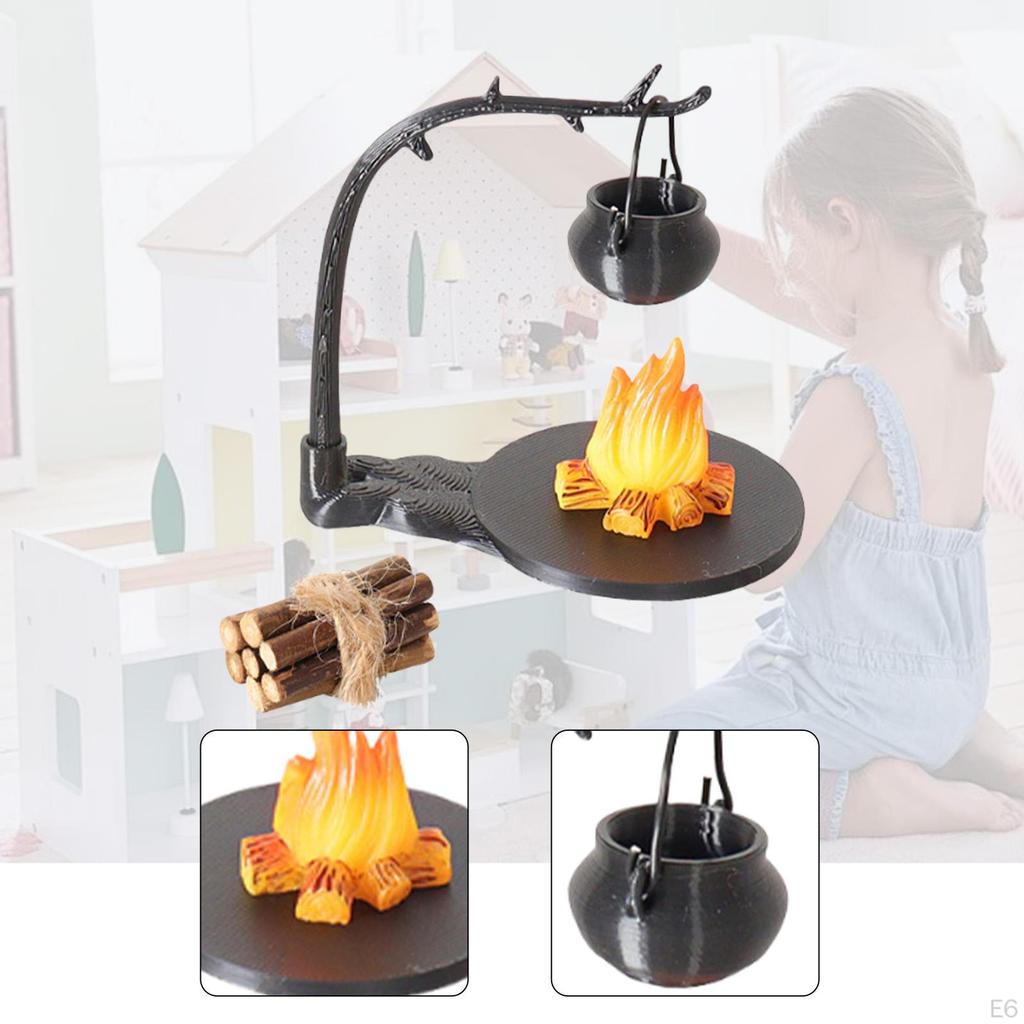 5 1/12 Scale Dollhouse Mini Wooden Campfires with Stump for Sand Table