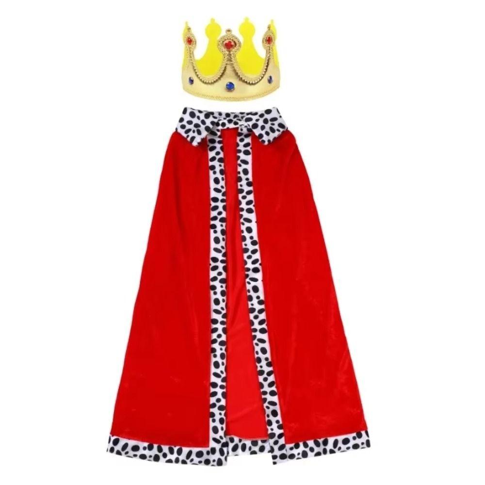 Red Velvet Adult Kids Prince Robe 80/90/130/150cm Cosplay Dress Up  for Parent-child Activity