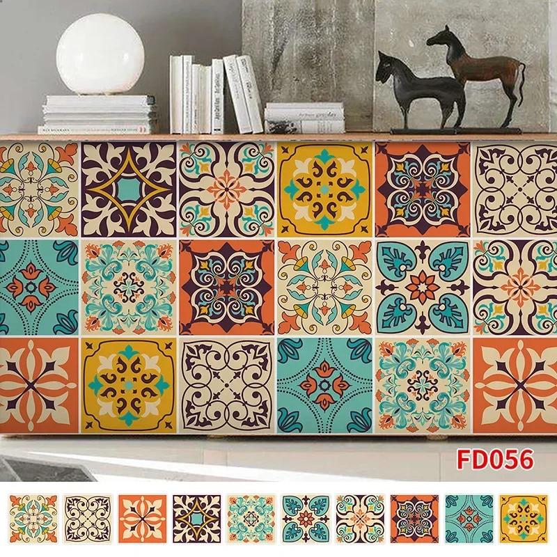 

10pcs/set Mandala Style Crystal Hard Tiles Ceramics Wall Sticker Kitchen Wardrobe Decor Art Mural & Stick Wall Decals 10cmX10cmX10pcs