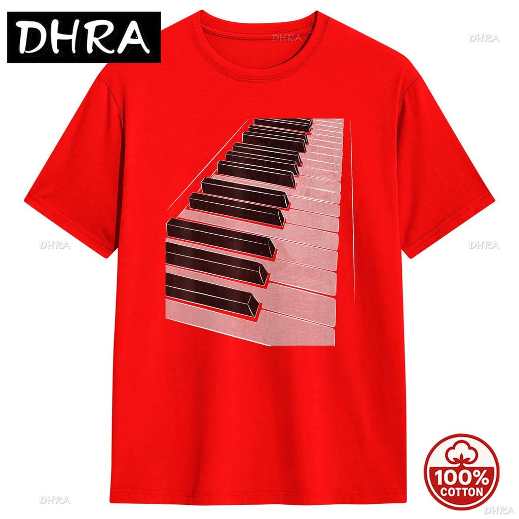 T-shirt Unisex T-shirt Tastiera Pianoforte Harajuku 2026 Estate T-shirt Larga Streetwear Morbida Puro Cotone 100% Abbigliamento Casual Idea Regalo
