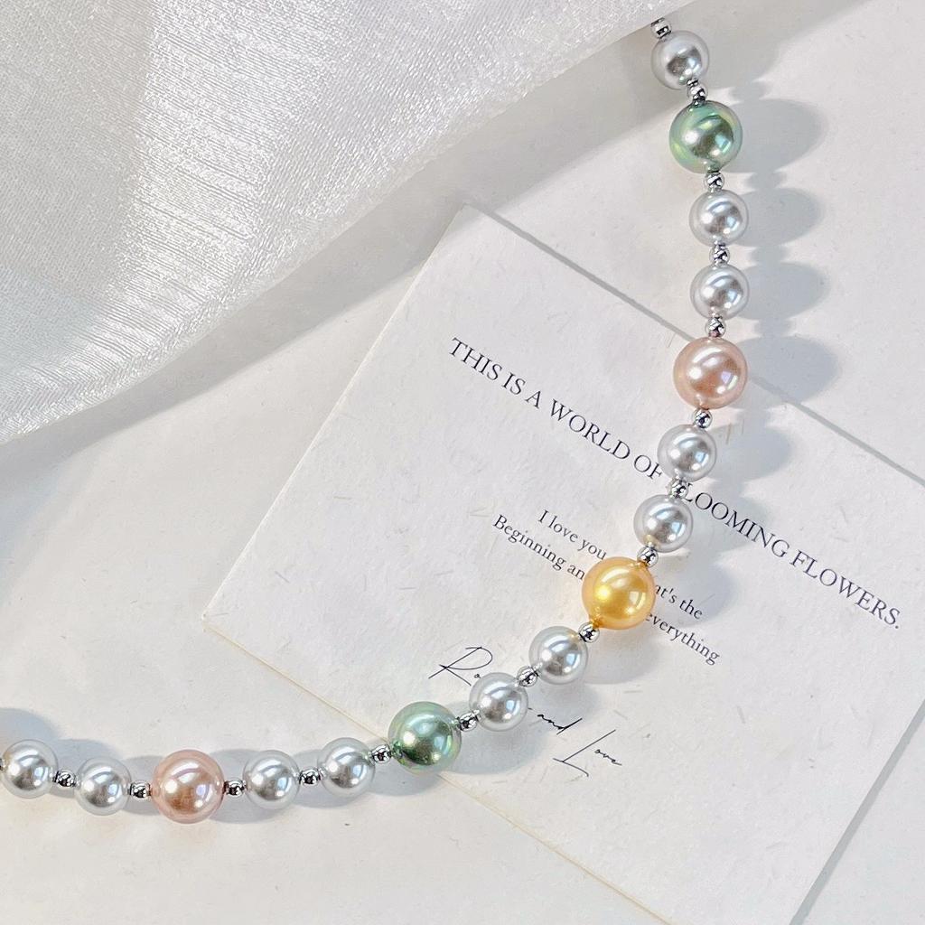 High-Gloss High-Quality Mixed-Color Artificial Crystal Pearl Necklace Collarbone Chain