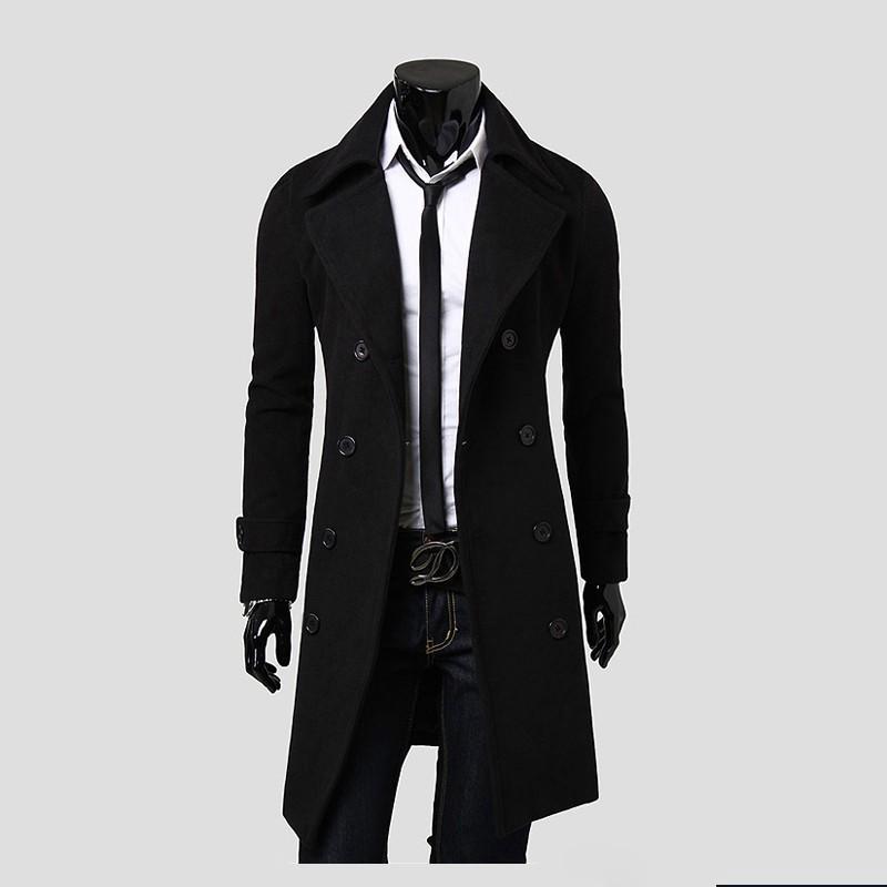 Men's Slim Jacket Double-breasted Extra Long Slit Windbreaker Men's Woolen Coat