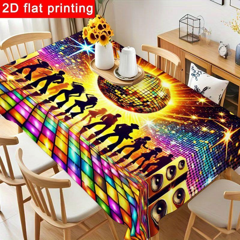 1pc Colorful Disco Pattern Tablecloth - Vibrant Polyester Table Cover for Retro Dance Party Decorations, Reusable And Easy To Clean, Perfect for Birth