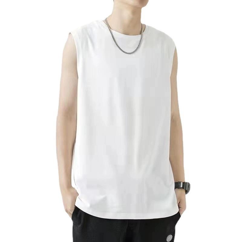 Summer New American Sleeveless O-neck Solid Color T-shirt Men's Fashion Casual Sports Fitness Basketball Vest