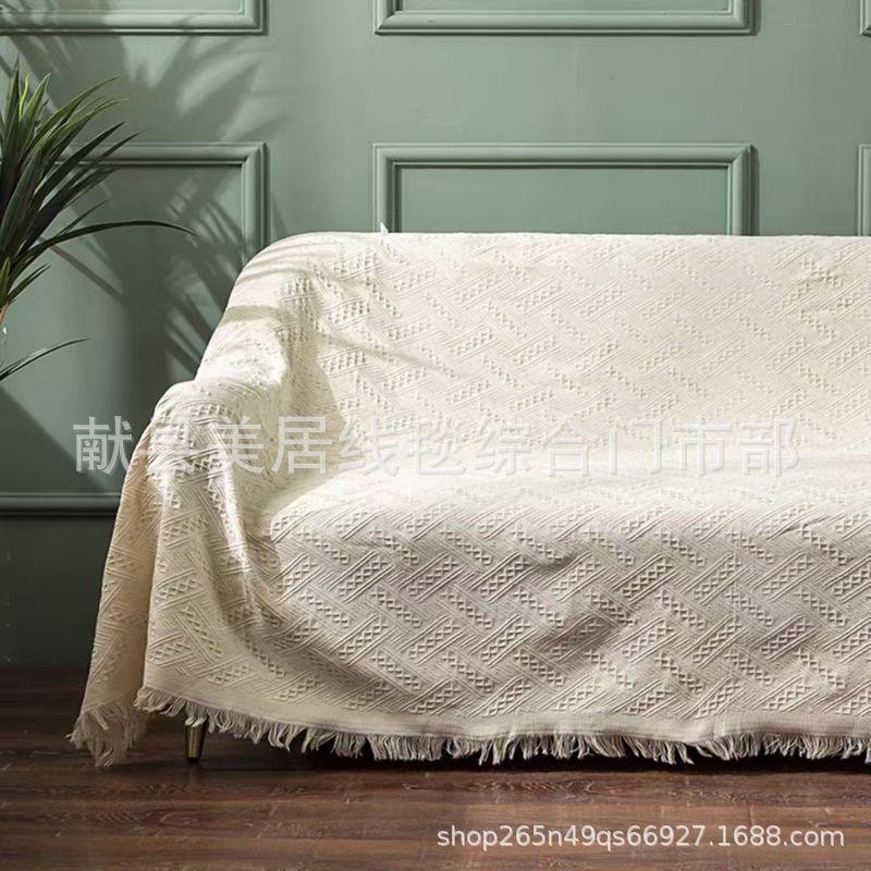 Simple and Suitable for All Seasons, Herringbone Grid, Lazy Sofa Towel, Outdoor Camping Blanket, Sofa Mat, Tablecloth