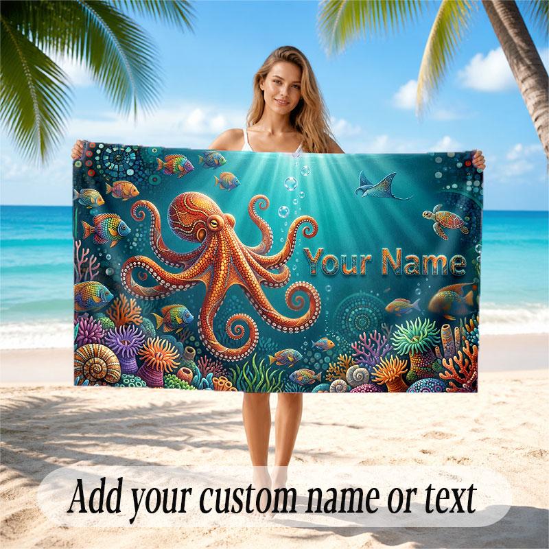 Fish Ocean Theme Beach Towel Personalized Custom Name & Text Soft Quick Dry Beach Towel for Swimming Travel