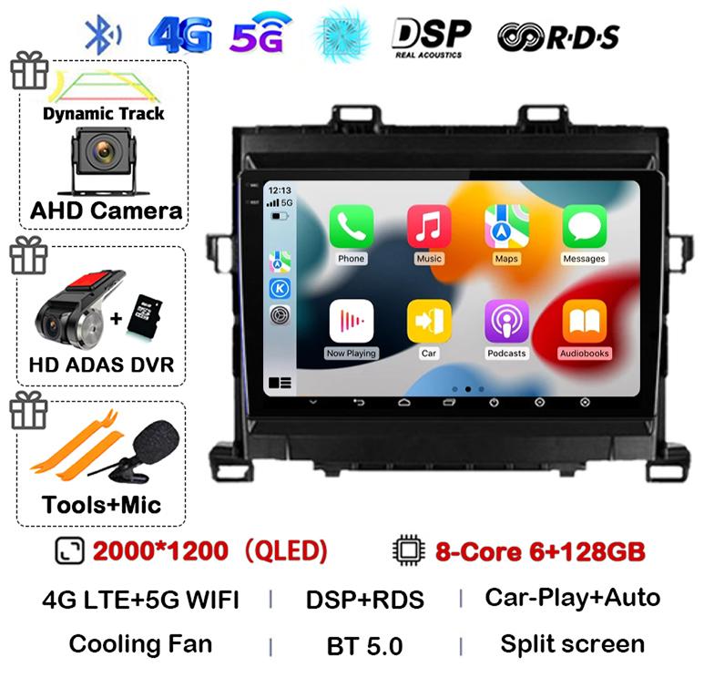 Android 14 Carplay Auto  For Toyota Alphard H20 2008-2012 2013 2014 Car Radio GPS Stereo Multimedia Player Head Unit WIFI+4G DSP