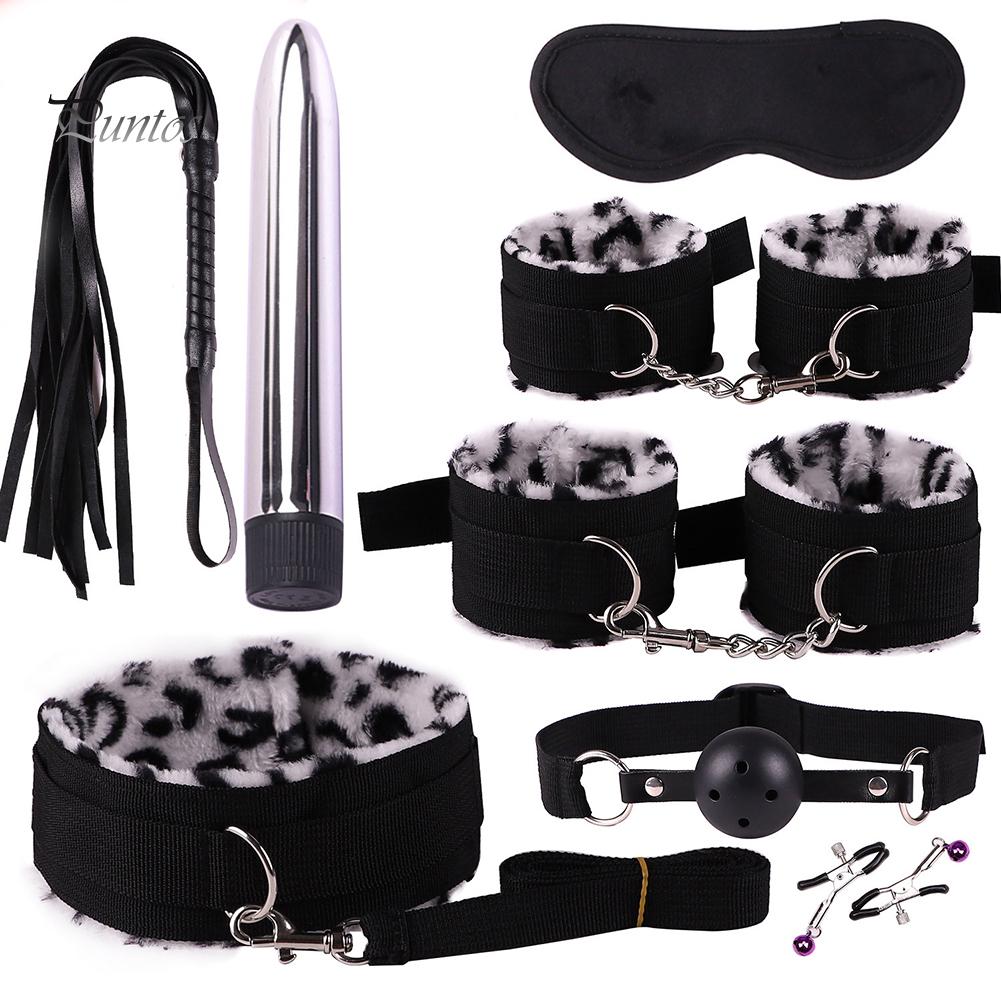 Puntos Sex Toys Set 8Pcs Adult Bondage Handcuffs Footcuffs Whip Blindfold Massager SM