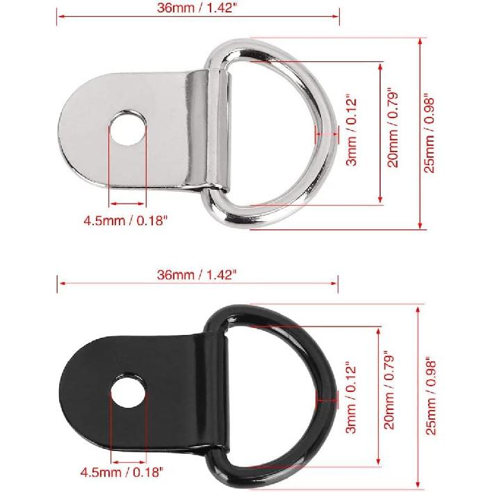 Unifizz 20pcs D Shape Tie Down Rings Tow Hook for Car Truck Trailer Cargo RV Boats Silver Tone Black Tie Down Anchors Lashing Rings