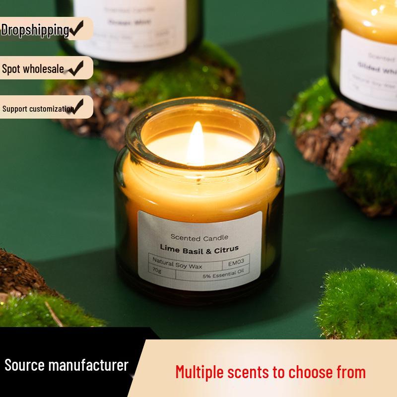Eco-Friendly Green Glass Soy Wax Scented Candles with Wood Stopper – Ideal Creative Fragrance Souvenirs