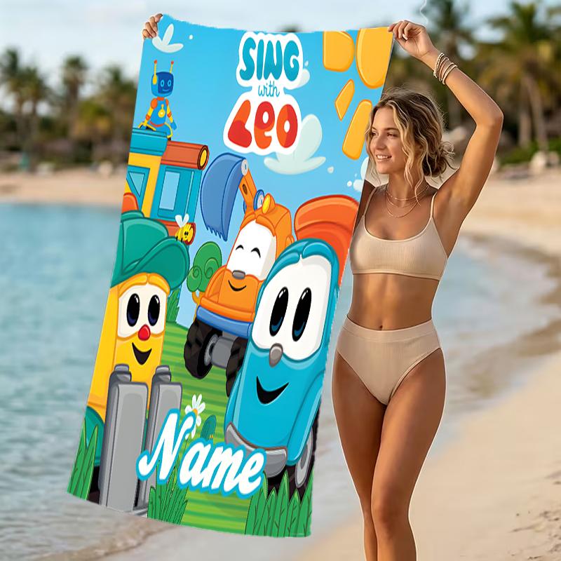 Customizable personalized beach towels Leo the Truck themed designs.Suitable for the beach, yoga, sports;ideal as beach accessories