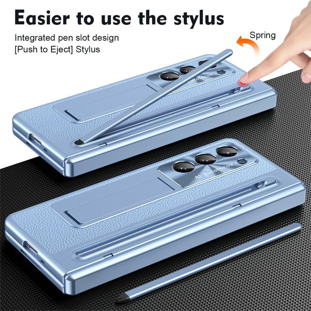 For Samsung Galaxy Z Fold6 5G Case Electroplating Edge PC+PU+Glass Film Phone Cover with Stylus