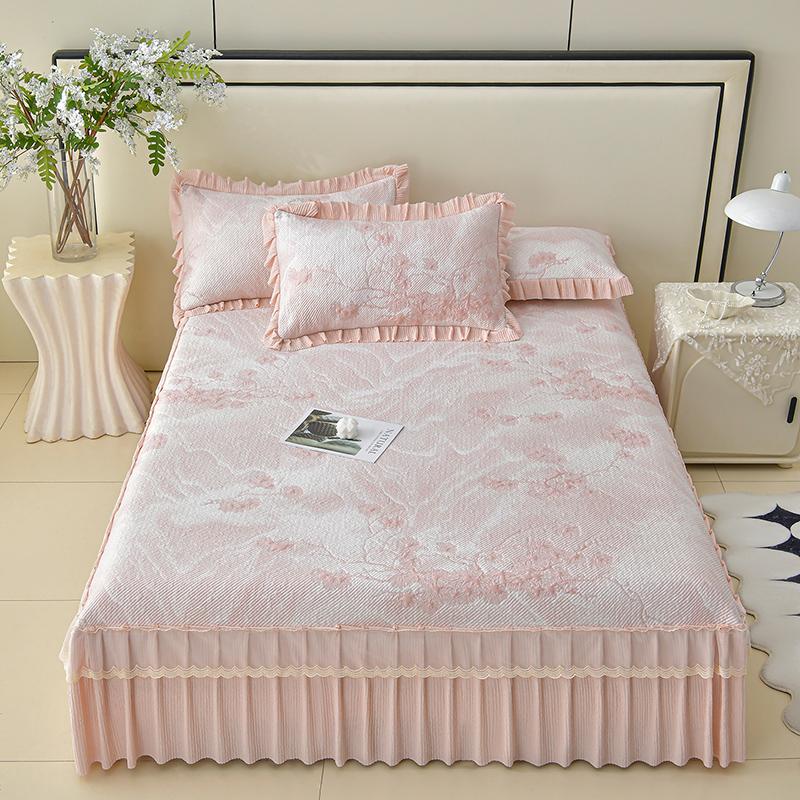 Sleeping grid cooling bean PE polymer cool feeling lace bed skirt cooling mat three piece set