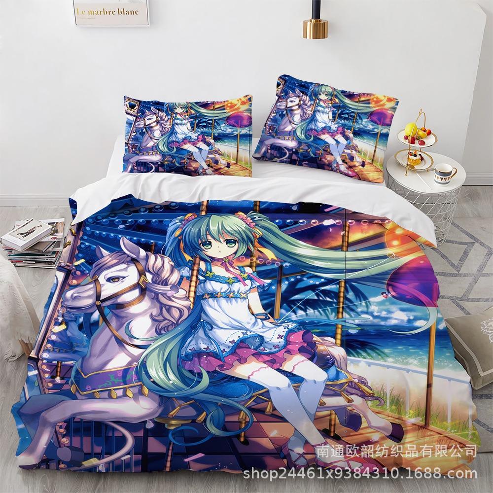 Hot Anime beautiful girl Hatsune Miku Balinese Duvet Cover Set Bedding with 1-2 Pillowcases Room Teens Bedroom Decor Fans Gift