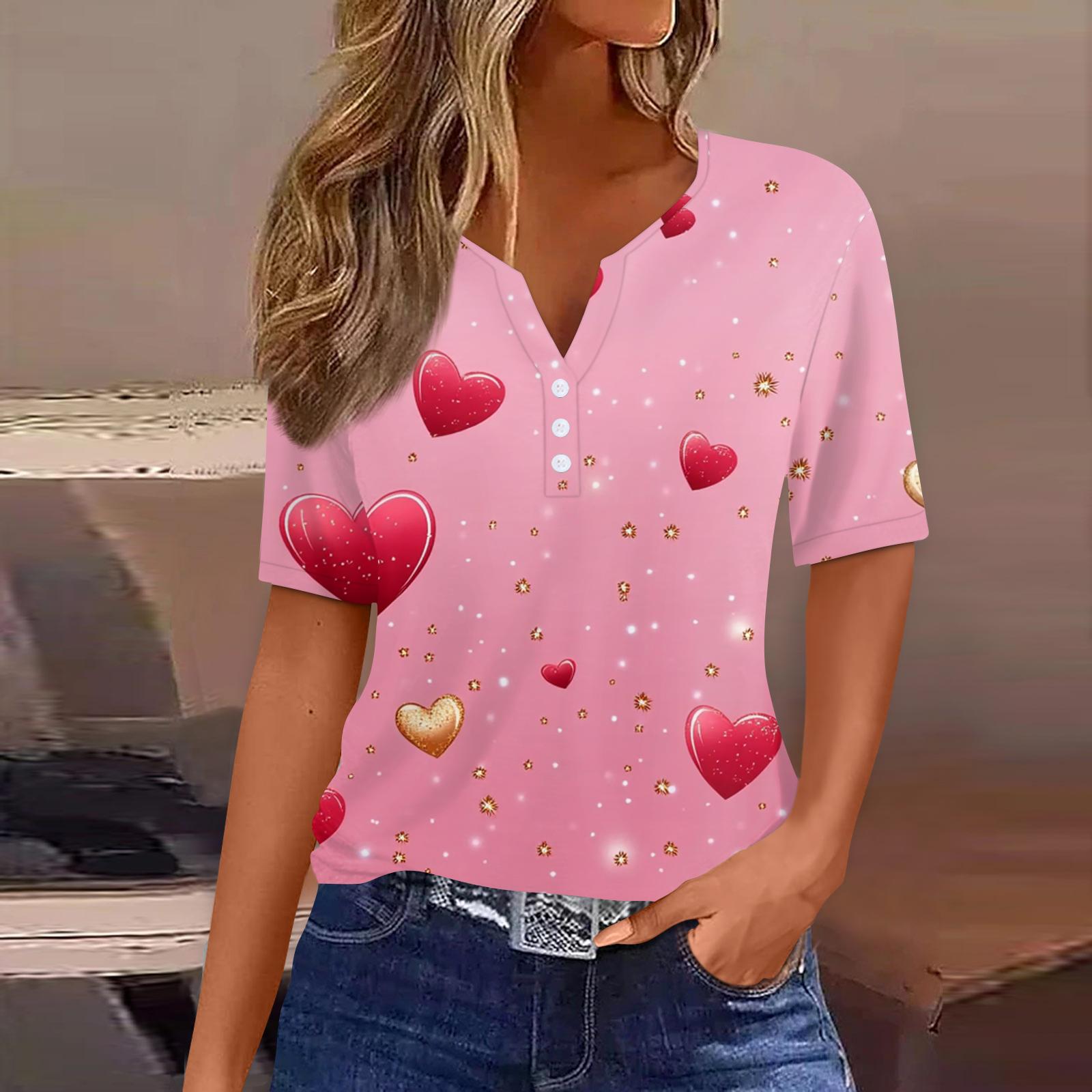 Women s T Shirt Tee Print Button Short Sleeve Daily Weekend Fashion Basic V, Neck Regular Top  St. Patrick s Day S