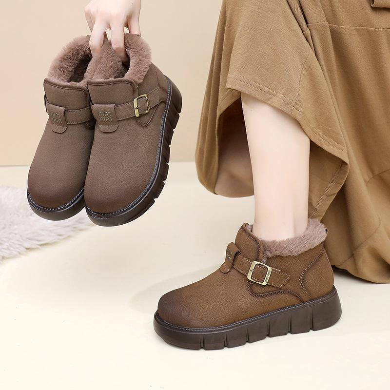 Women's Large Size Soft Sole Winter Warm Non-slip Fur One Snow Boots Padded Lined Ankle Boots Non-slip Hiking Outdoor Sports Cotton Boots