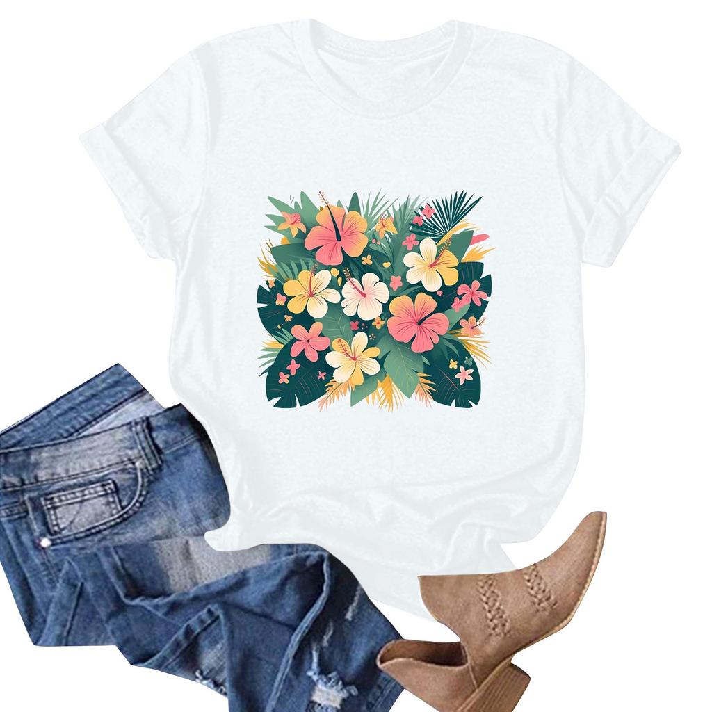 Women's Fashion Casual Hawaiian Print Short Sleeve T-Shirt Top Short Sleeve T-Shirt Top
