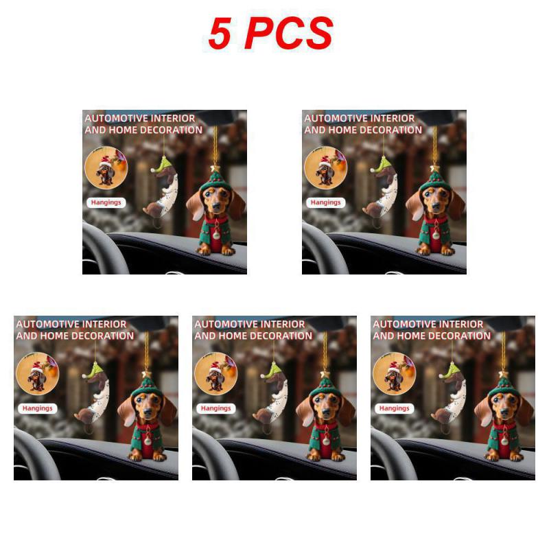 1~10PCS New Christmas 2D Fun Dachshund Dog Pendant Car Rearview Mirror Pendant Car Interior Accessories Christmas Tree Decor For