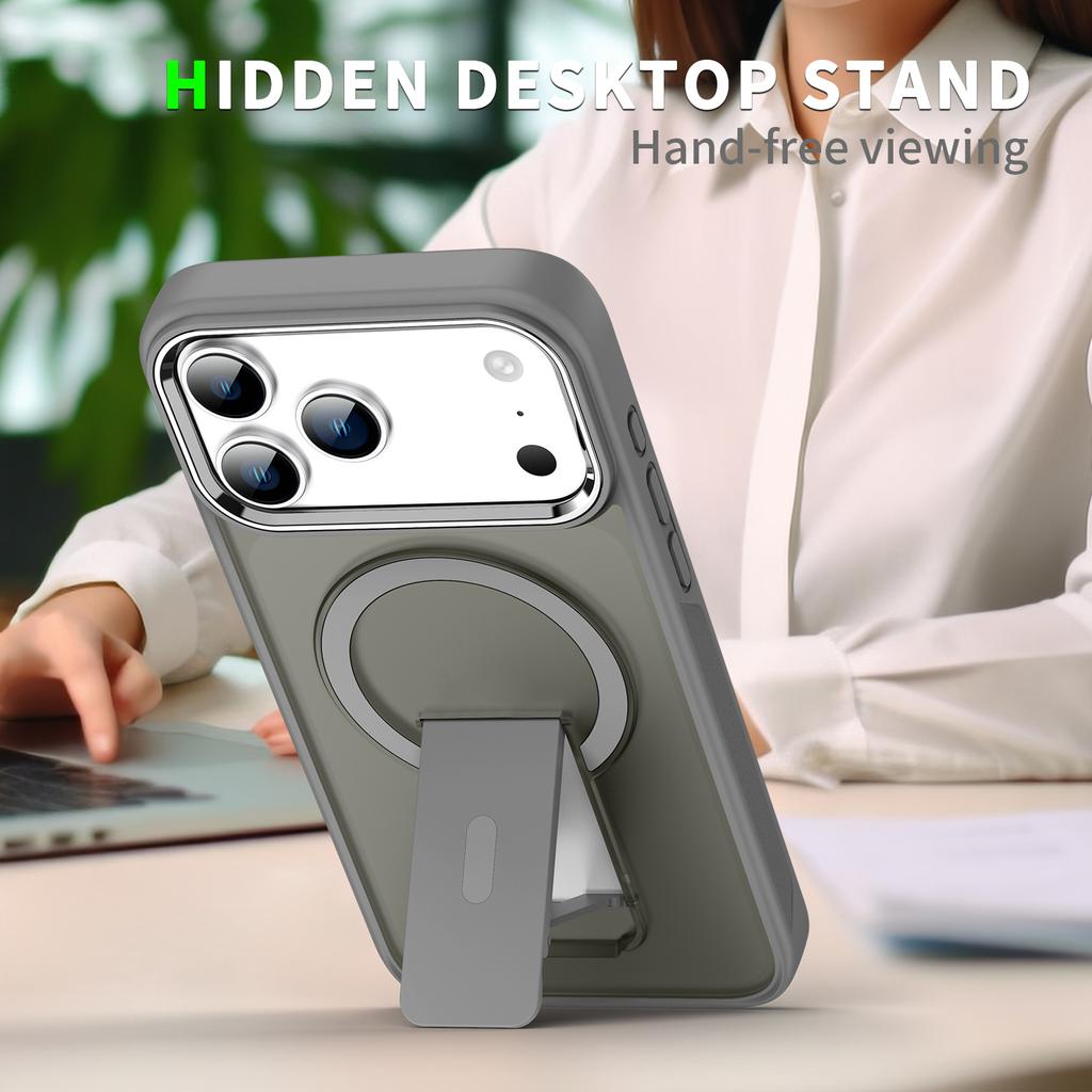 Desert Gold Folding holder magnetic phone case for iPhone 17 16 15 14 13 12 11 Pro Max Air Plus magsafe charging hard back cover