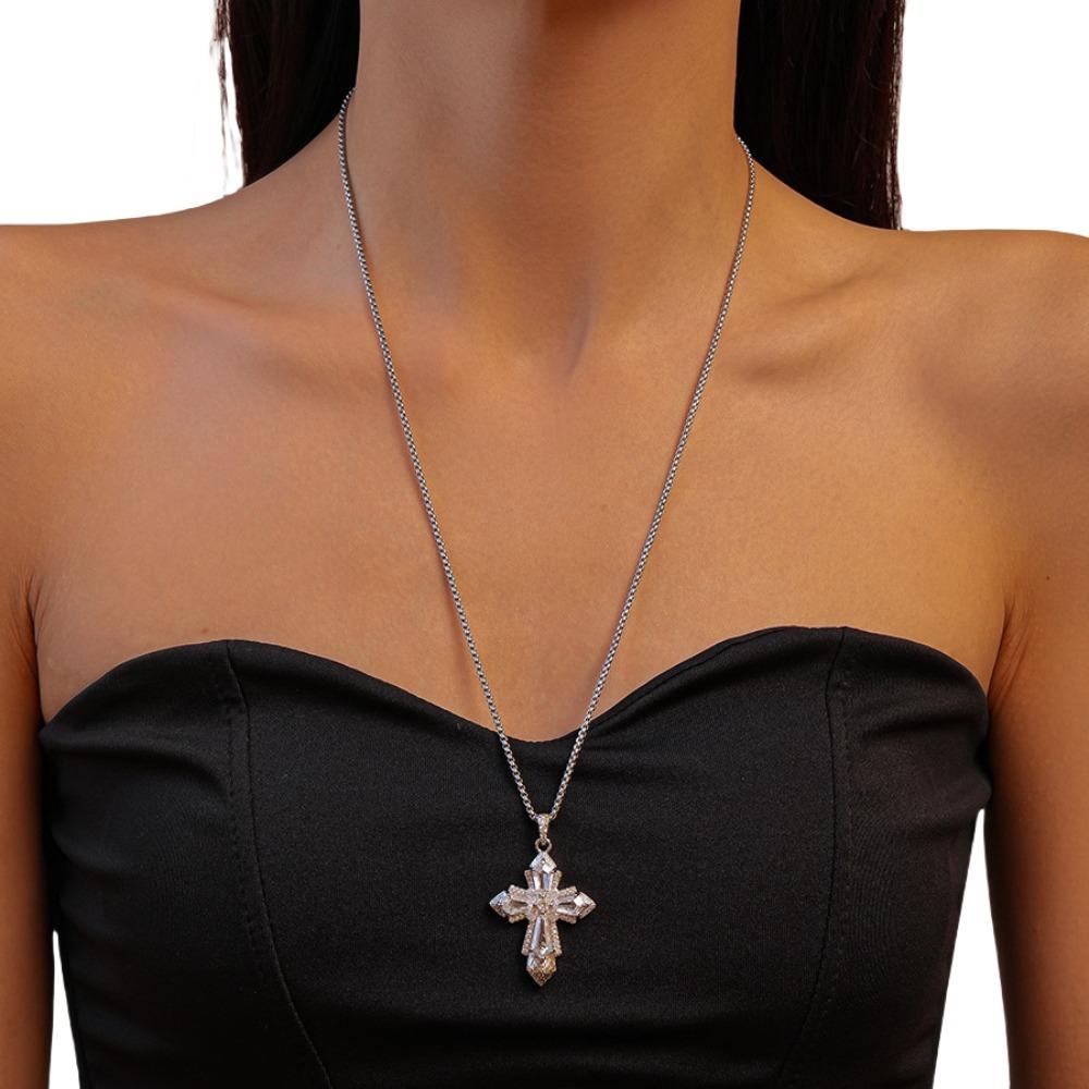 Jewelry Cross Necklace Rhinestone Cross Pendant European American Cross Choker Chain  Girls