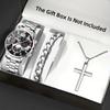 Watch Accessories Three-Piece Men'S Watch Silver Steel Strap Men'S Bracelet Necklace Quartz Watch