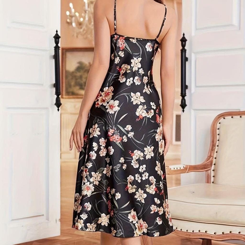 European & American Ice Silk Camisole Dress - Breathable, Sexy Imitation Silk Pajamas Nightgown for Women