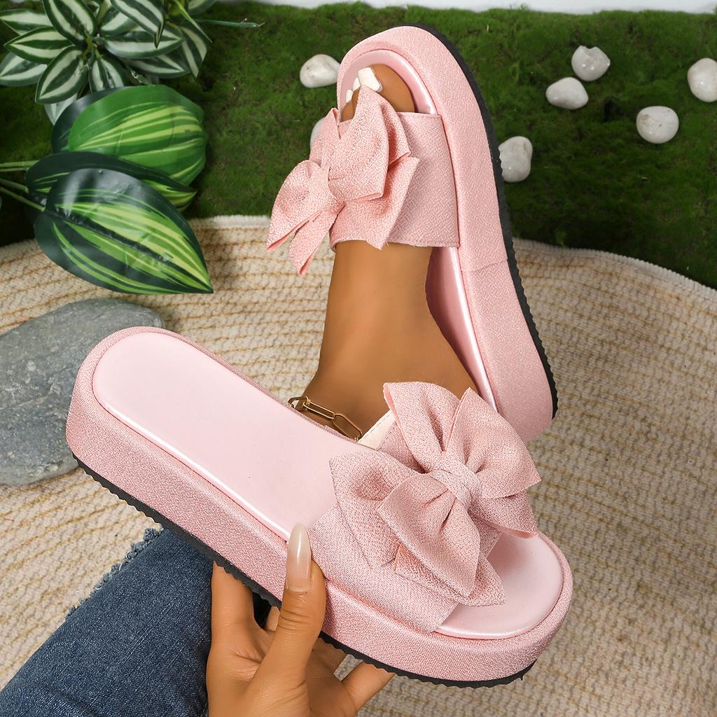 Fashion New Women Slippers Summer Platform Slippers Bow Holiday Beach Shoes Women Soft Non-Slip Soles Lightweight Sandals Slides Women