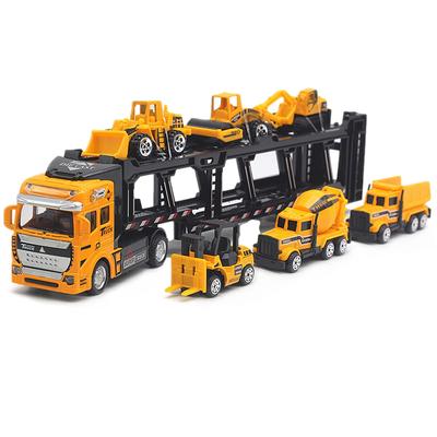 Morytrade Tragewagen Baufahrzeug Mini Auto mit 6 großen Anhängern Arbeitsauto 32cm Fahrzeug 1/48 6+ (Baukasten)