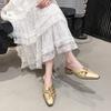 Square Toe Shallow Mouth Cutout Pleated Temperament Metal Slippers Summer New Baotou Pleated Low Heel Shoes