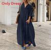 Baumwoll-Leinen-Langes Kleid Mit Stehkragen Für Lässigen Sommer Damen