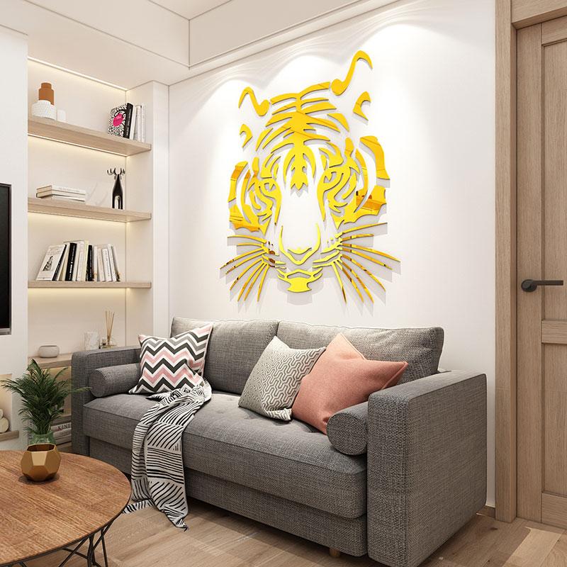 3D Tiger Head Mirror Wall Stickers Creative Wallpaper Self-adhesive Acrylic Wall Decal Living Room DIY Art Home Wall Decor
