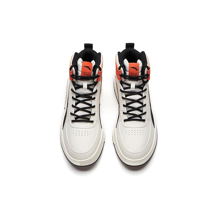 New Anta Life Collection Cushioning Wear Resistant High Top Skateboard Shoes Men's White Black Orange 912138011-4