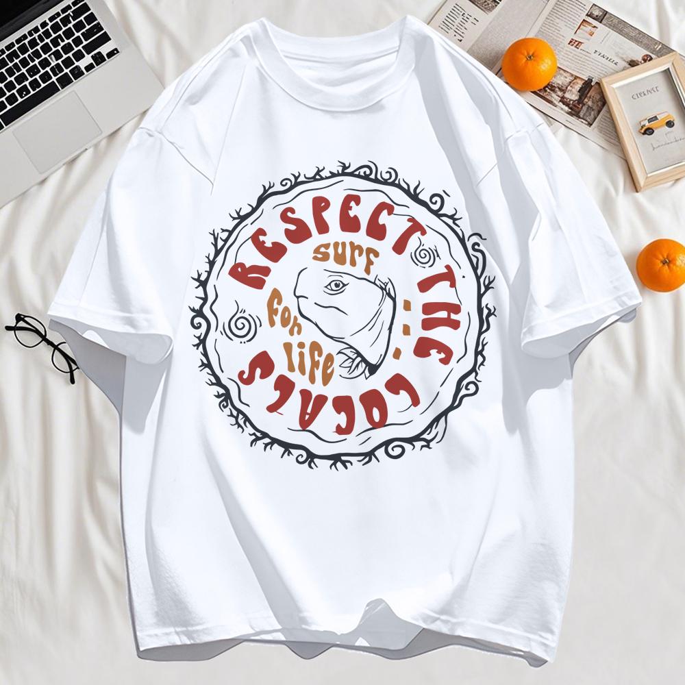 Respect The Locals Surf for Life Print Basics T Shirt Women Hip Hop Tee Shirts ONeck Casual Short Sleeve Loose Soft Top Y2K Top