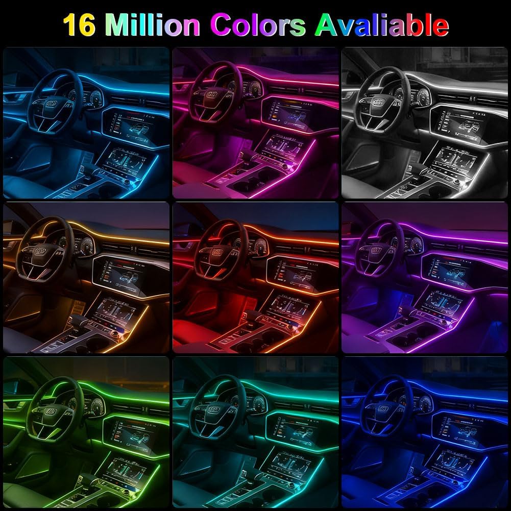 Car LED Interior Strip Lights, TEKSHINNY RGB Car Interior LED Light Wireless APP And Remote Control, 5 In 1 Ambient Lighting Kit With 236 Inches