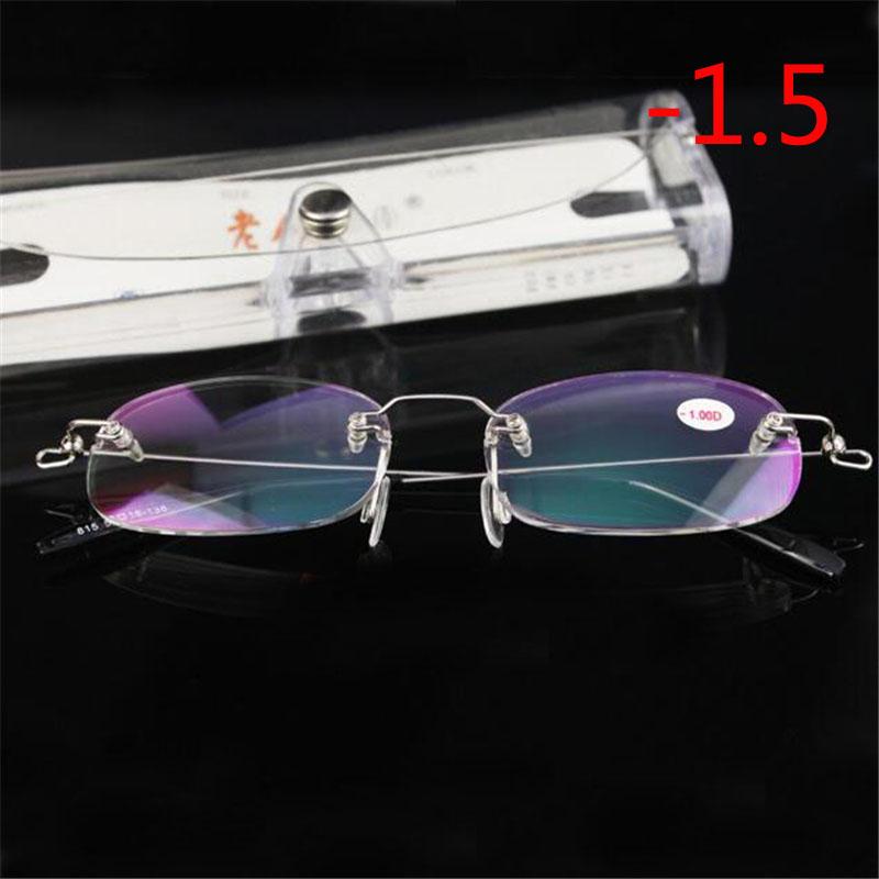 Rimless Alloy Metal Frame Myopia Glass Ultralight Boxed Shortsighted Myopia Eyewear Female Male -1.0 -1.5 -2 -2.5 -3 -3.5 -4.0