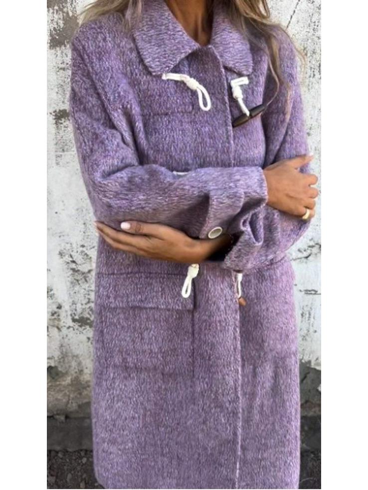 

Женский повседневный кардиган с лацканами 2024: Однотонное пальто, застежка-тогл, длинный рукав 3XL фиолетовый
