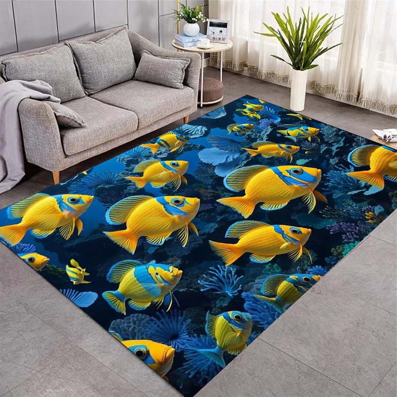 Colorful Tropical Fish Coral Reef Ocean Print Area Rug Marine Animal Non‑Slip Rectangular Floor Mat Living Bedroom Home Decor Rug