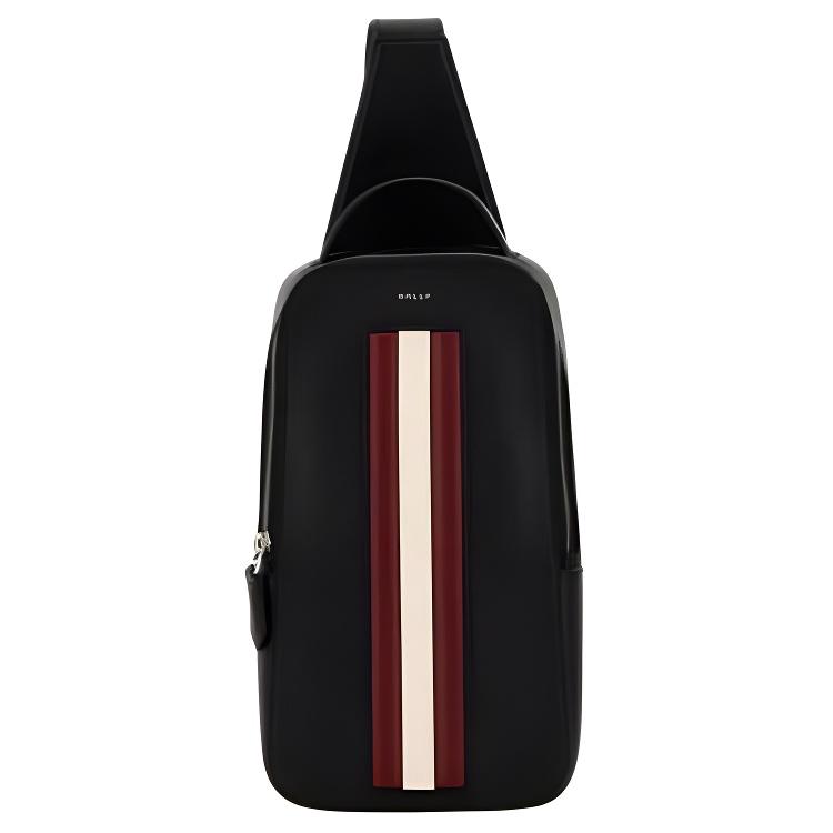Bally Mythos Palladium Tone Metal Accessories Recycled Cowhide Chest Bag Crossbody Bag Men Bags Black Red 6308465
