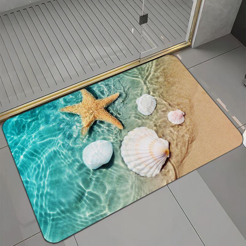 Turtle Beach Printed Bath Mat Super Absorbent Diatom Mud Bathroom Floor Rug Non-slip Laundry Room Entrance Carpets Home Decor