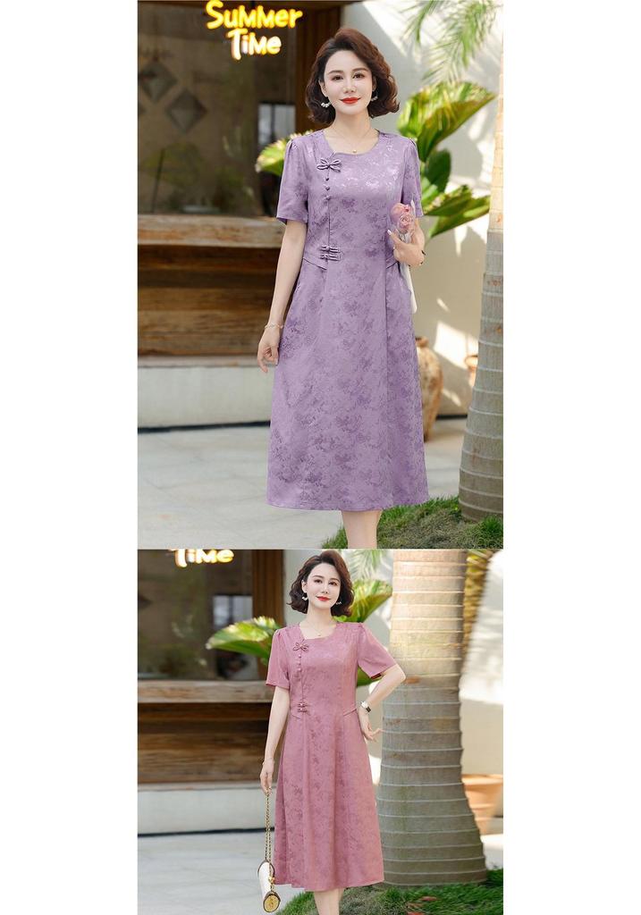 2026 Mom's Fashionable Chiffon Summer Dress - Versatile Mid-Length, Waist-Cinched Style for Middle-Aged & Elderly Women