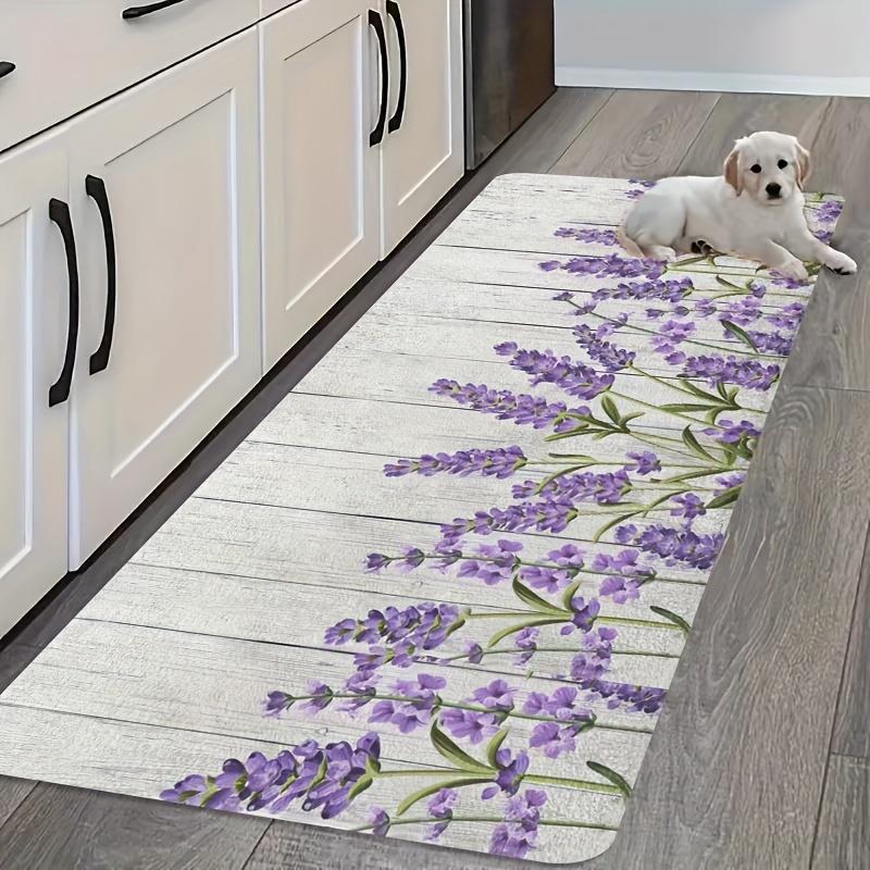 

1 шт. Кухонные коврики против усталости Лавандовый цветочный принт Водонепроницаемый Нескользящий Толстый амортизирующий кухонный коврик Сверхпрочный Комфортный коврик для стояния для кухни 40*60cm