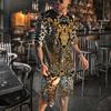 T-shirt da uomo estiva Set Moda T-shirt leopardata dorata T-shirt casual a maniche corte + pantaloncini Tute sportive oversize Abbigliamento Outfit