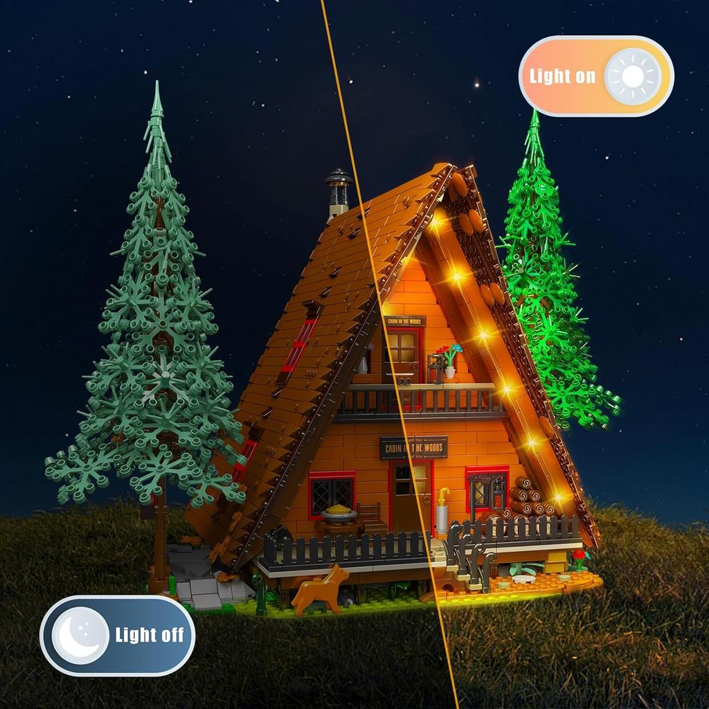 MOULD KING 16053 Streetview Baustein Die MOC Weihnachtshütte im Wald mit Led-Teilen Modell Spielzeug Kinder Weihnachtsgeschenke