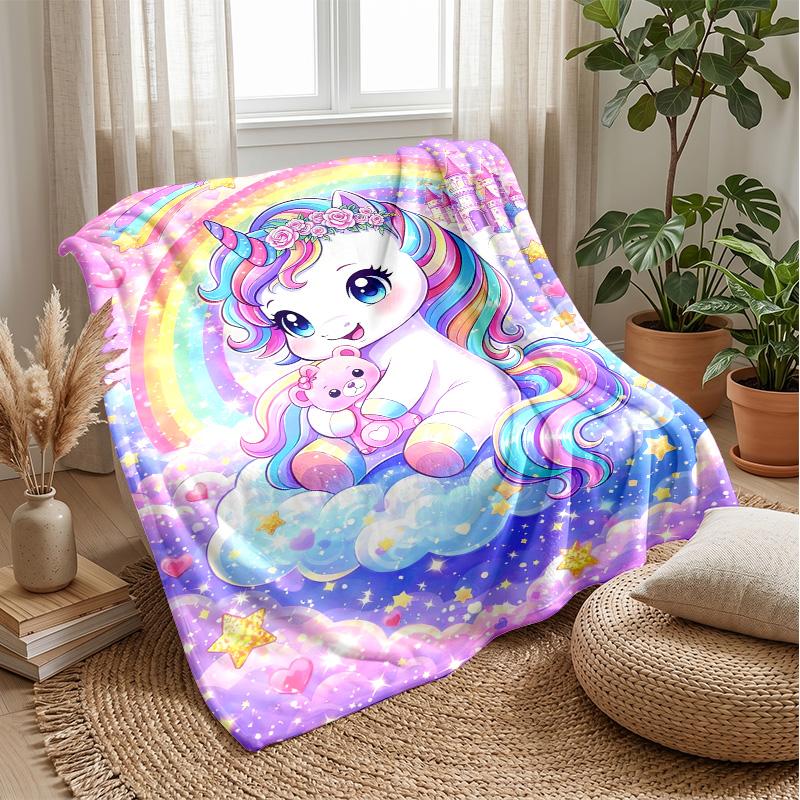 Magical Unicorn with Flowers Theme blanket Lightweight Warm Flannel Blanket Decorative Throw Blanket for Home Decoration