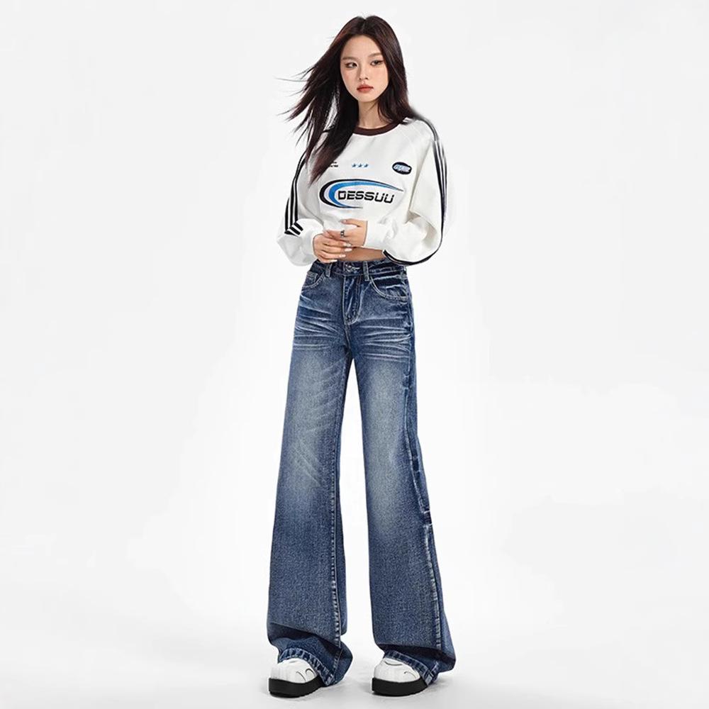 Women's Retro Blue High-Waisted Flare Jeans - 2025 Autumn/Winter Collection