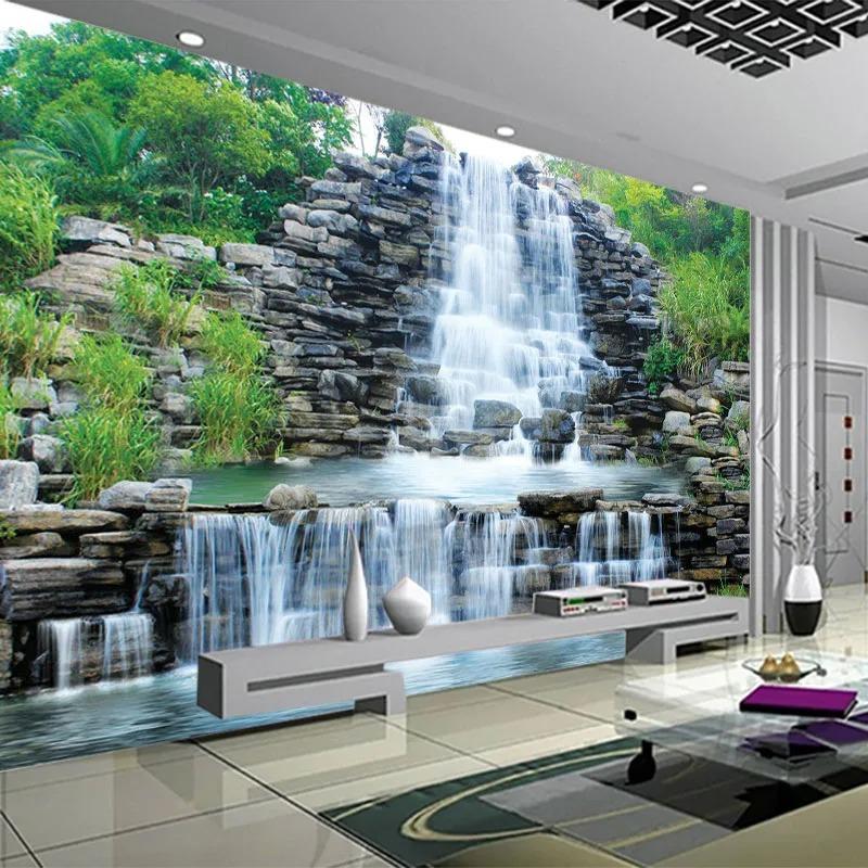 3d Photo Wallpaper Natural Mural Waterfalls Pastoral Style 3d Wall Papers Living Room Sofa Backdrop Wall Murals Decor