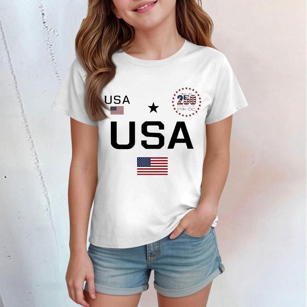 Casual bedrukte top met ronde hals en korte mouwen voor kinderen